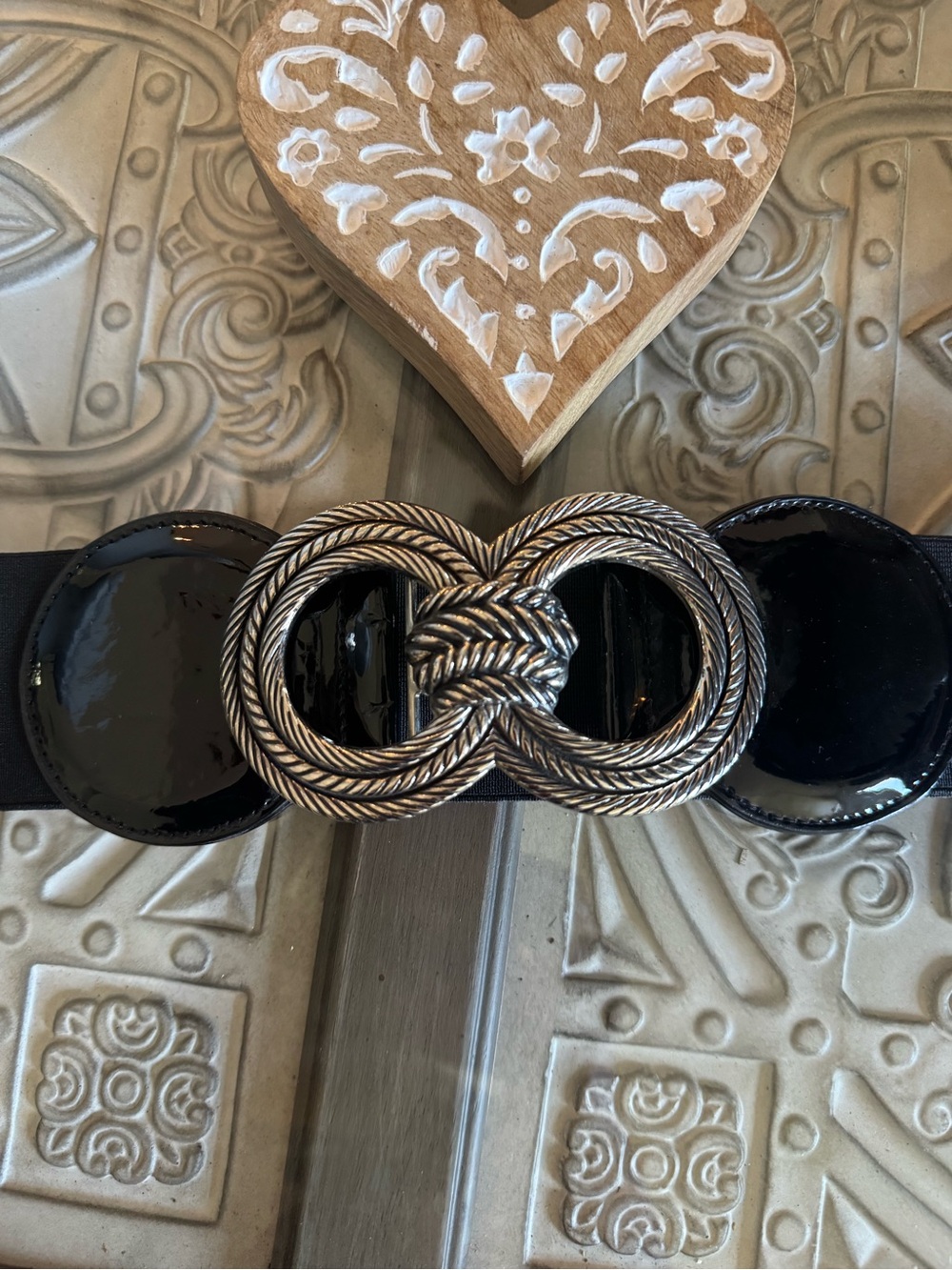 Black Patent Waist Belt with Silver Rope-Knot Buckle - Women Accessories